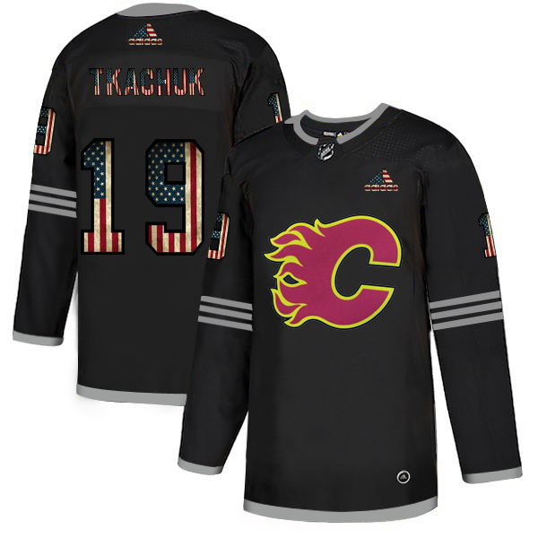 Calgary Flames 19 Matthew Tkachuk Adidas Men Black USA Flag Limited NHL Jersey